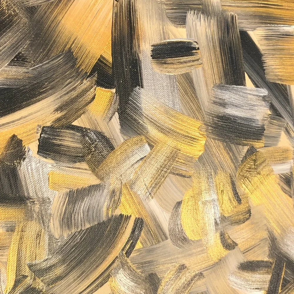 HANDCRAFTED BLACK/GOLD/SILVER/CREAM ABSTRACT ART
